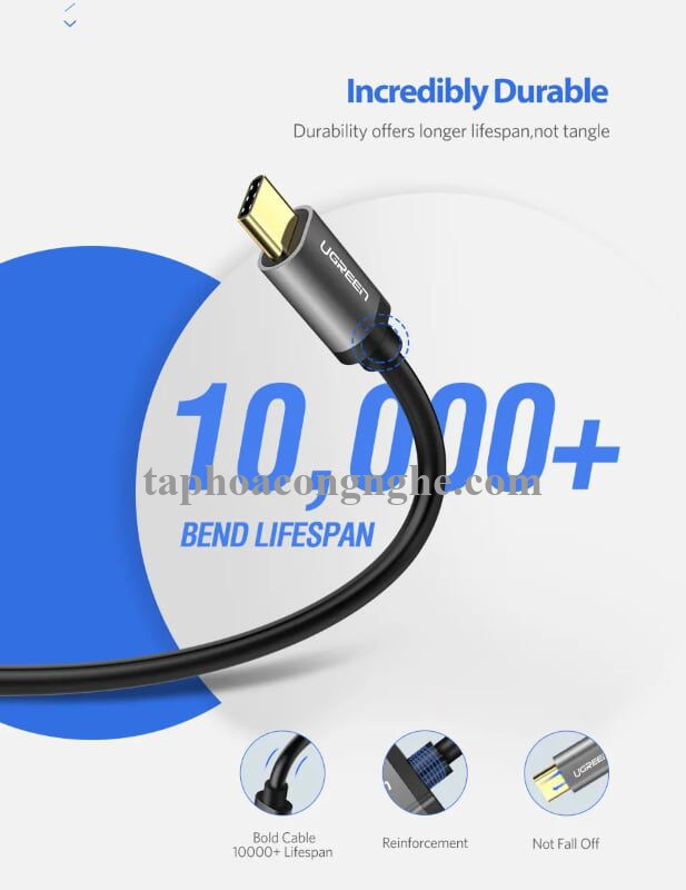 Ugreen 30532 0.5M màu Đen Cáp dữ liệu USB Type-C sang USB 3.0 truyền dữ liệu từ máy tính ra điện thoại US187 30030532